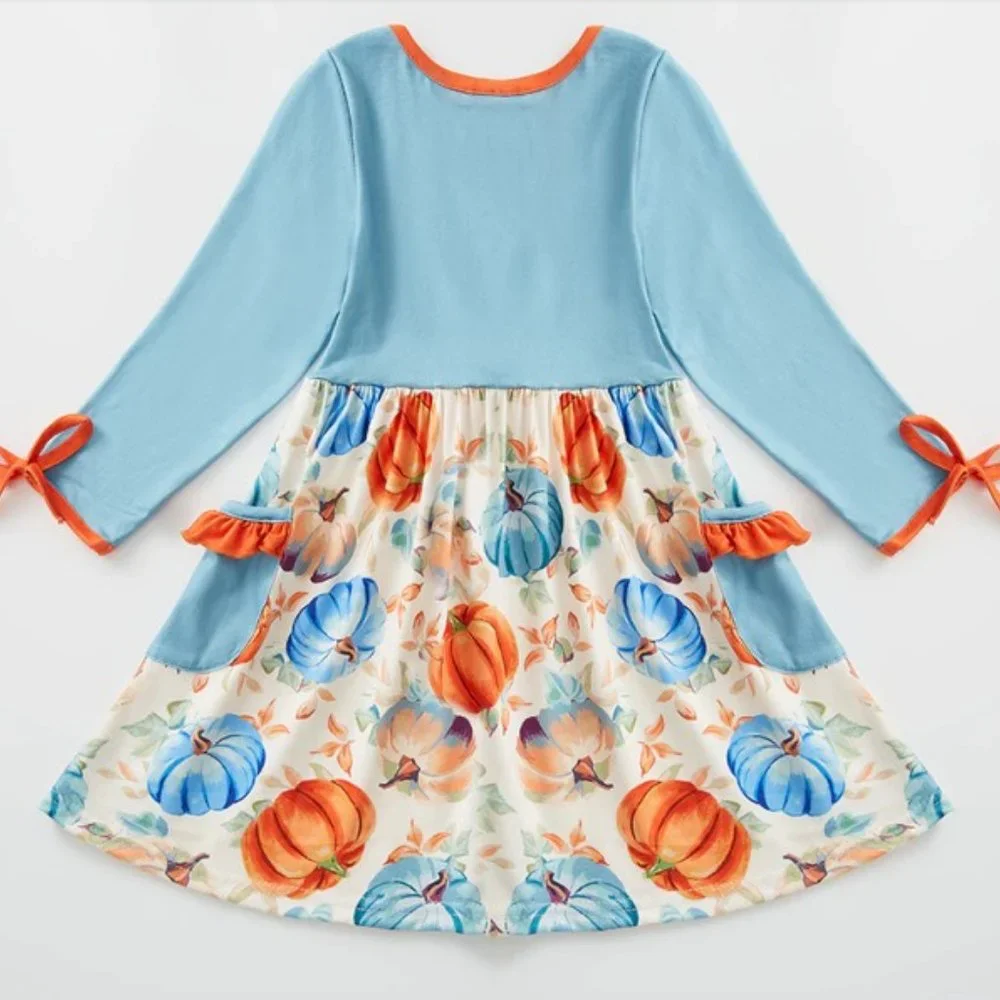 Boutique Pumpkin Girls Long Sleeve Blue Dress